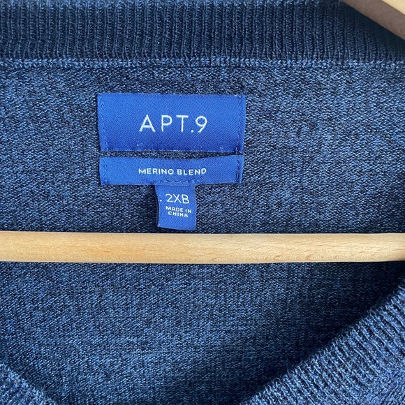 Apt. 9 Merino Blend Wool V Neck Blue Sweater Men's Size 2X B - Picture 4 of 5